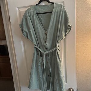 Sage Green Button-Down Dress
